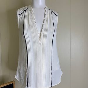 H&M White Sleeveless Pleated Button Blouse Size 2